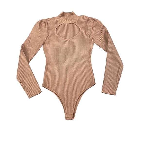 ASTR The Label Bodysuit Womens Large Pink Long Sleeve Cutout Mock Neck Ribbed - Picture 1 of 13